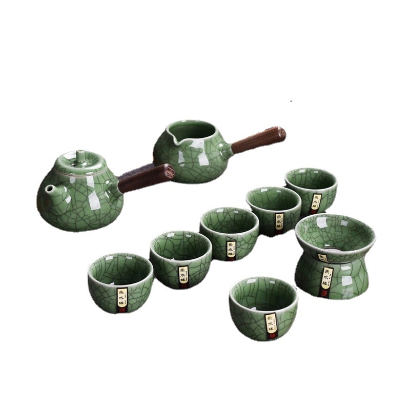 Set ceramic de ceai cu ceainic cu mâner lateral, set Kung Fu de ceai, cadou de Anul Nou pentru rude și parteneri de afaceri