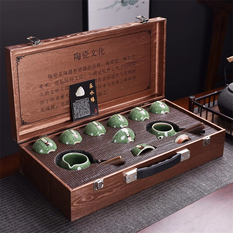 Set ceramic de ceai cu ceainic cu mâner lateral, set Kung Fu de ceai, cadou de Anul Nou pentru rude și parteneri de afaceri