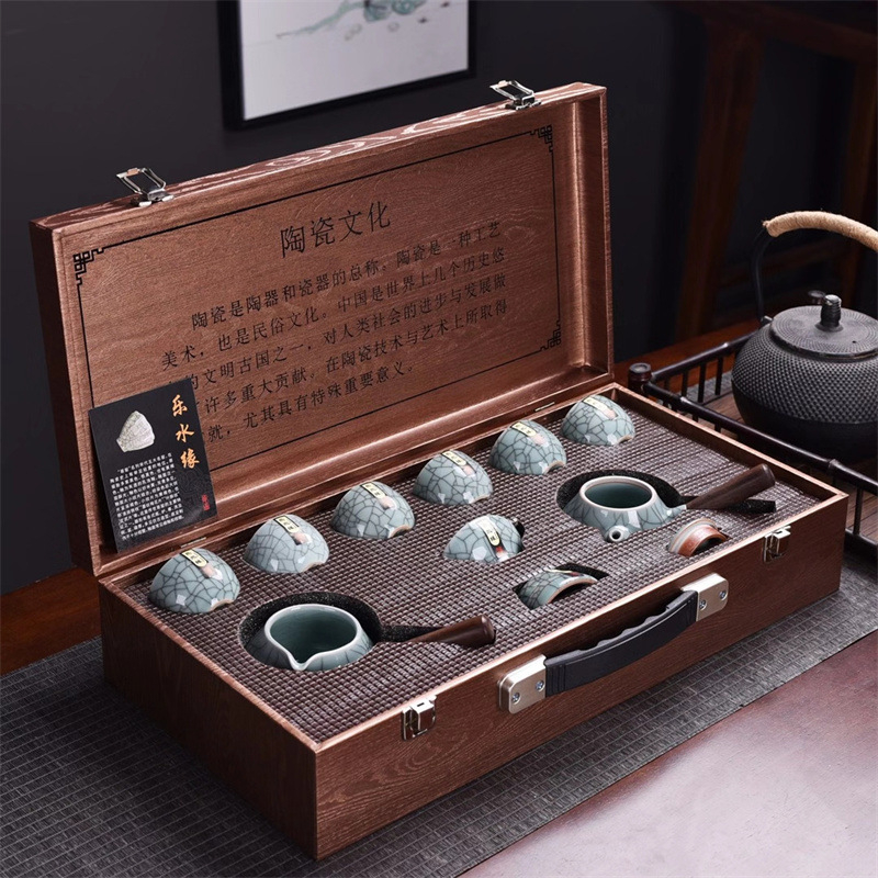 Set ceramic de ceai cu ceainic cu mâner lateral, set Kung Fu de ceai, cadou de Anul Nou pentru rude și parteneri de afaceri
