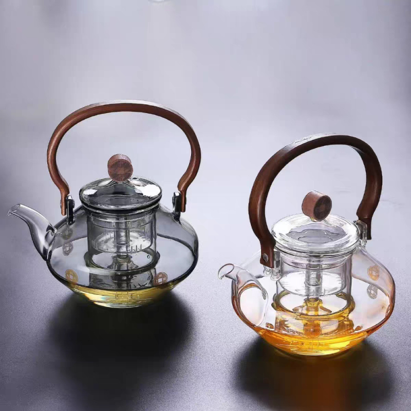 Ceainic din sticlă rezistentă la căldură, cu mâner, model nou pentru uz casnic, set de preparare a ceaiului pe plită, potrivit pentru flacără deschisă, design modern minimalist