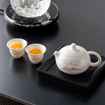 Set ceai Xishi din porțelan alb, gaiwan, Jade Ink, 10 piese, pentru birou și casă