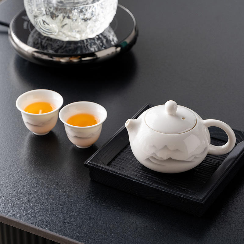 Set ceai Xishi din porțelan alb, gaiwan, Jade Ink, 10 piese, pentru birou și casă
