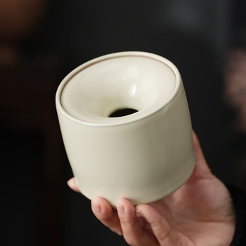 Scrumieră ceramică bej cu capac, recipient pentru resturi de ceai, coș de masă pentru resturi de ceai, pentru sufrageria de acasă