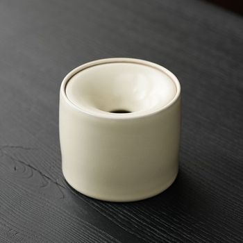 Scrumieră ceramică bej cu capac, recipient pentru resturi de ceai, coș de masă pentru resturi de ceai, pentru sufrageria de acasă