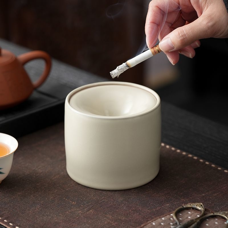 Scrumieră ceramică bej cu capac, recipient pentru resturi de ceai, coș de masă pentru resturi de ceai, pentru sufrageria de acasă