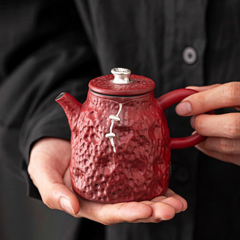 Set ceai din porțelan cu ceainic și ceașcă, inspirat de Orașul Interzis, stil retro ușor luxos pentru uz casnic, glazură hawthorn roșu