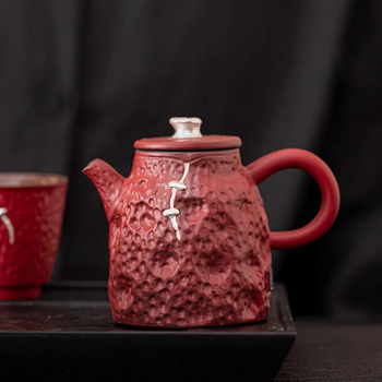 Set ceai din porțelan cu ceainic și ceașcă, inspirat de Orașul Interzis, stil retro ușor luxos pentru uz casnic, glazură hawthorn roșu