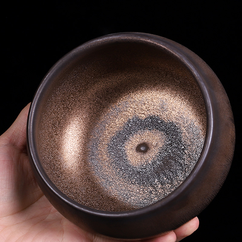 Set ceramic vechi pentru spălarea ceaiului, cu finisaj auriu, vas mare de apă lucrat manual și găleată pentru sedimentul de ceai — accesorii pentru ceremonia ceaiului acasă