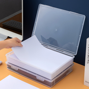 Cutie transparentă de stocare A4 pentru birou – cu capac, organizare pentru documente, fișe, teste și certificate; din plastic.