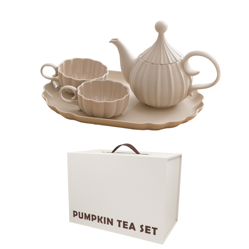 Set de ceai ceramic minimalist cu tava, ceainic și cești pentru două persoane, rezistent la căldură, cadou modern pentru casă sau hotel.