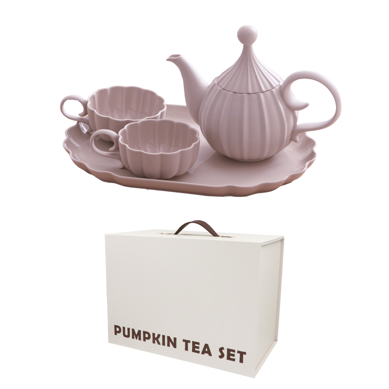 Set de ceai ceramic minimalist cu tava, ceainic și cești pentru două persoane, rezistent la căldură, cadou modern pentru casă sau hotel.