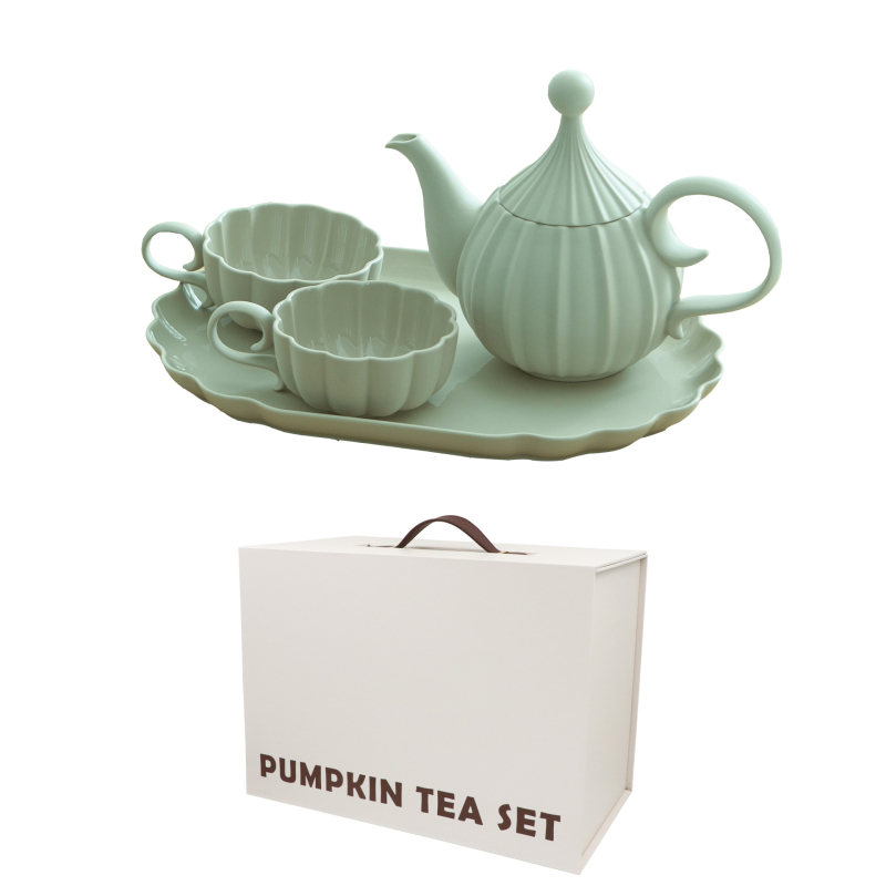 Set de ceai ceramic minimalist cu tava, ceainic și cești pentru două persoane, rezistent la căldură, cadou modern pentru casă sau hotel.