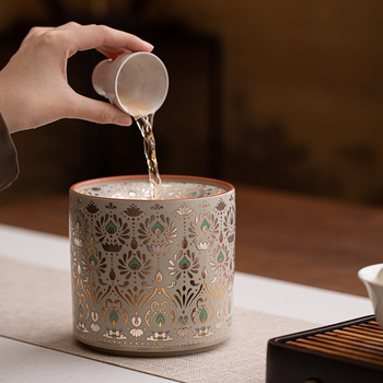Vas ceramic Gongfu pentru ceai, de înaltă calitate, de masă, cu pâlnie pentru apa reziduală