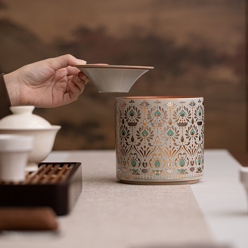 Vas ceramic Gongfu pentru ceai, de înaltă calitate, de masă, cu pâlnie pentru apa reziduală