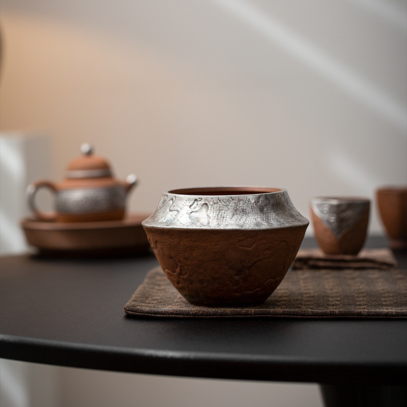 Stil Wabi-Sabi japonez, vas ceramic pentru apă pentru ceremonia ceaiului, recipient pentru resturi de ceai și depozitare a apei