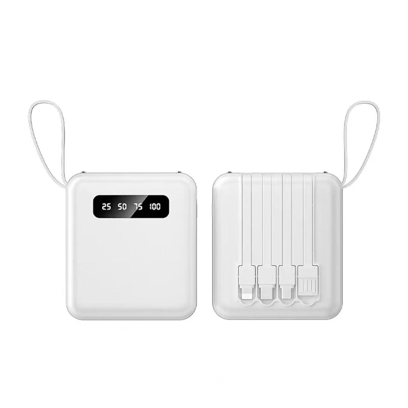 3C πιστοποιημένο power bank με προσαρμοσμένο λογότυπο, μεγάλη χωρητικότητα, συμπαγές και φορητό, με τέσσερα ενσωματωμένα μικρά καλώδια