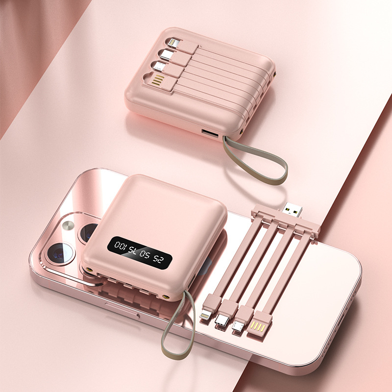 3C πιστοποιημένο power bank με προσαρμοσμένο λογότυπο, μεγάλη χωρητικότητα, συμπαγές και φορητό, με τέσσερα ενσωματωμένα μικρά καλώδια
