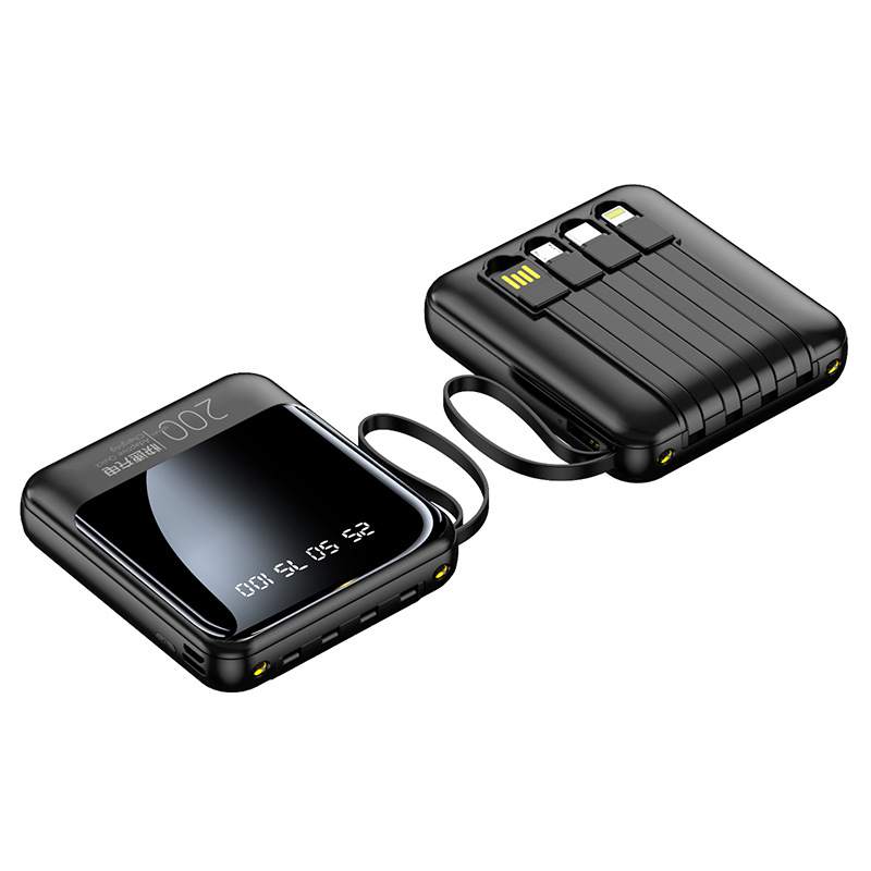 3C πιστοποιημένο power bank με προσαρμοσμένο λογότυπο, μεγάλη χωρητικότητα, συμπαγές και φορητό, με τέσσερα ενσωματωμένα μικρά καλώδια