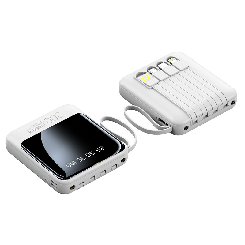3C πιστοποιημένο power bank με προσαρμοσμένο λογότυπο, μεγάλη χωρητικότητα, συμπαγές και φορητό, με τέσσερα ενσωματωμένα μικρά καλώδια