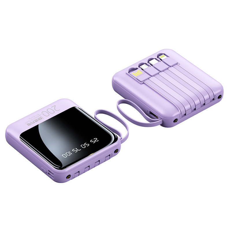 3C πιστοποιημένο power bank με προσαρμοσμένο λογότυπο, μεγάλη χωρητικότητα, συμπαγές και φορητό, με τέσσερα ενσωματωμένα μικρά καλώδια