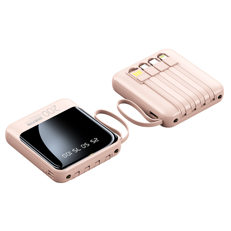 3C πιστοποιημένο power bank με προσαρμοσμένο λογότυπο, μεγάλη χωρητικότητα, συμπαγές και φορητό, με τέσσερα ενσωματωμένα μικρά καλώδια