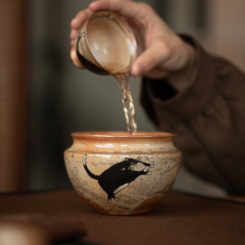 Set ceramic pentru ceremonia ceaiului: ceașcă mică pentru spălarea ceaiului și vas pentru resturi de ceai