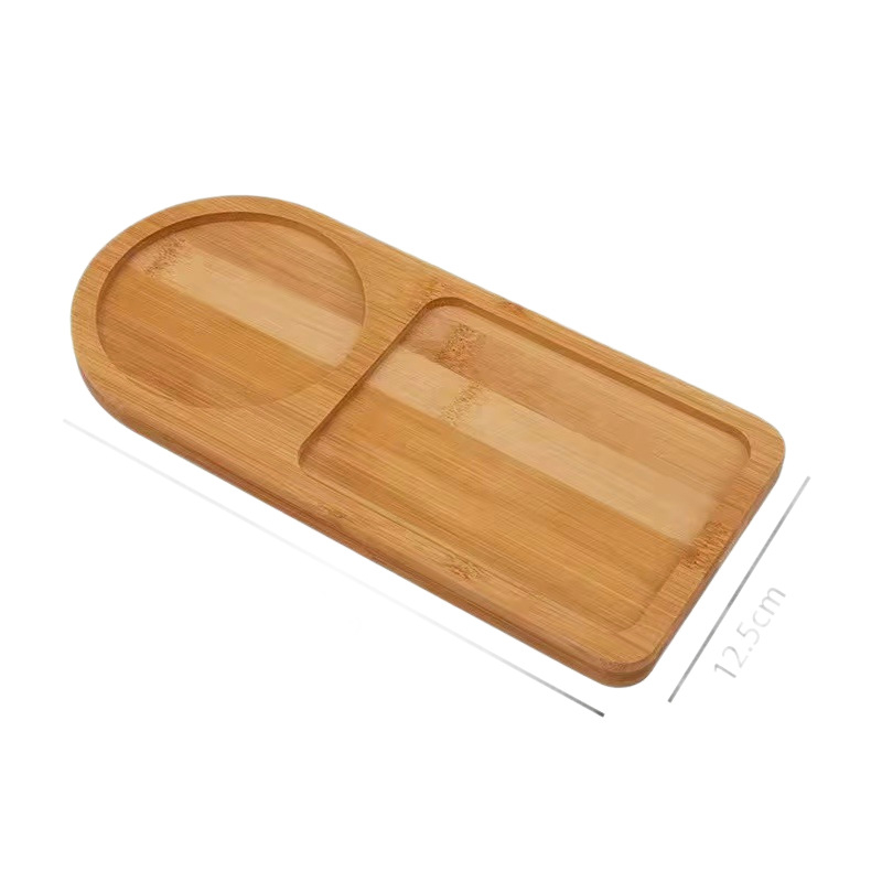 Platou de ceai din lemn, stil japonez, formă neregulată, diametrul 10–11 cm, ideal pentru mic dejun, deserturi și gustări.