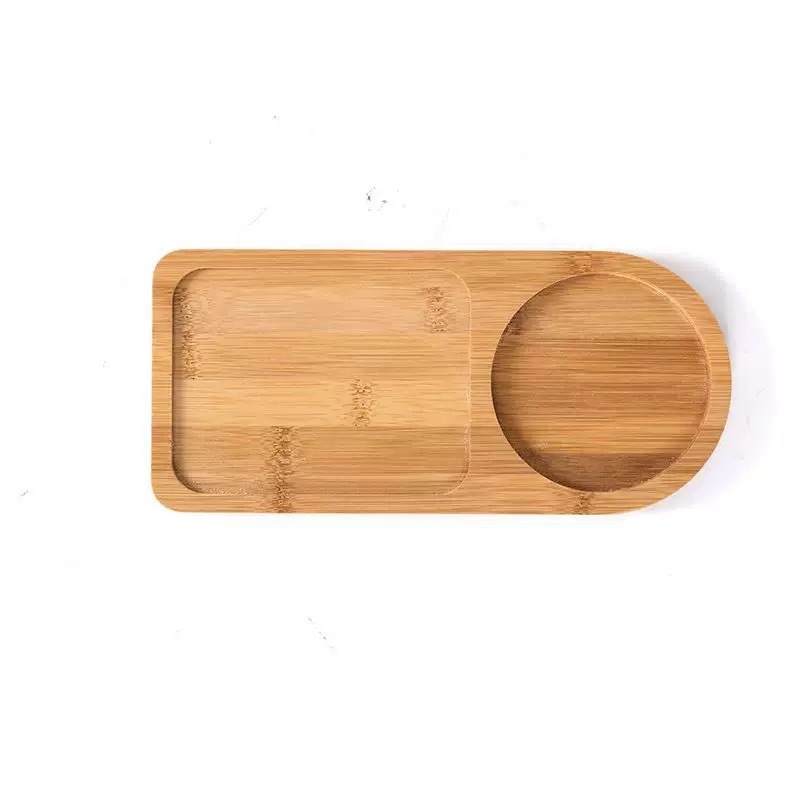 Platou de ceai din lemn, stil japonez, formă neregulată, diametrul 10–11 cm, ideal pentru mic dejun, deserturi și gustări.