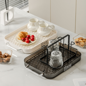 Tavă de ceai cu aspect de lux ușor pentru uz casnic, potrivită pentru măsuța de cafea din living, pentru cești de ceai și pahare de apă, tavă de drenaj și farfurie dreptunghiulară pentru fructe.