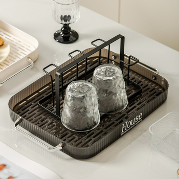 Tavă de ceai cu aspect de lux ușor pentru uz casnic, potrivită pentru măsuța de cafea din living, pentru cești de ceai și pahare de apă, tavă de drenaj și farfurie dreptunghiulară pentru fructe.