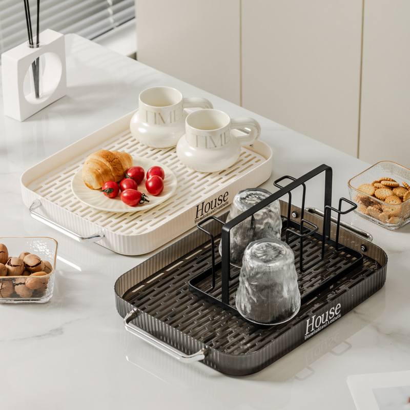 Tavă de ceai cu aspect de lux ușor pentru uz casnic, potrivită pentru măsuța de cafea din living, pentru cești de ceai și pahare de apă, tavă de drenaj și farfurie dreptunghiulară pentru fructe.
