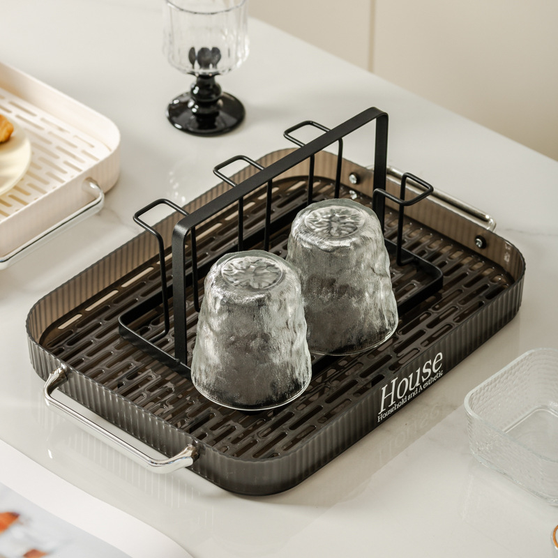 Tavă de ceai cu aspect de lux ușor pentru uz casnic, potrivită pentru măsuța de cafea din living, pentru cești de ceai și pahare de apă, tavă de drenaj și farfurie dreptunghiulară pentru fructe.