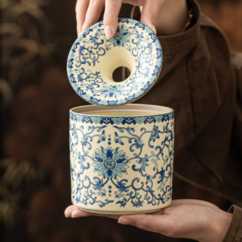 Accesorii ceramice pentru ceai cu motiv Ru Kiln Lotus Vine: cenușieră, vas de spălat ceai, borcan pentru resturi de ceai, accesorii pentru prepararea ceaiului
