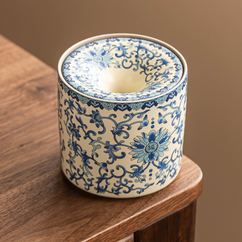 Accesorii ceramice pentru ceai cu motiv Ru Kiln Lotus Vine: cenușieră, vas de spălat ceai, borcan pentru resturi de ceai, accesorii pentru prepararea ceaiului