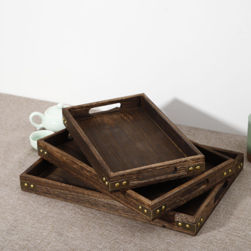 Tavă de ceai din lemn în stil japonez, design minimalist pentru uz casnic – set cu suporturi pentru cești