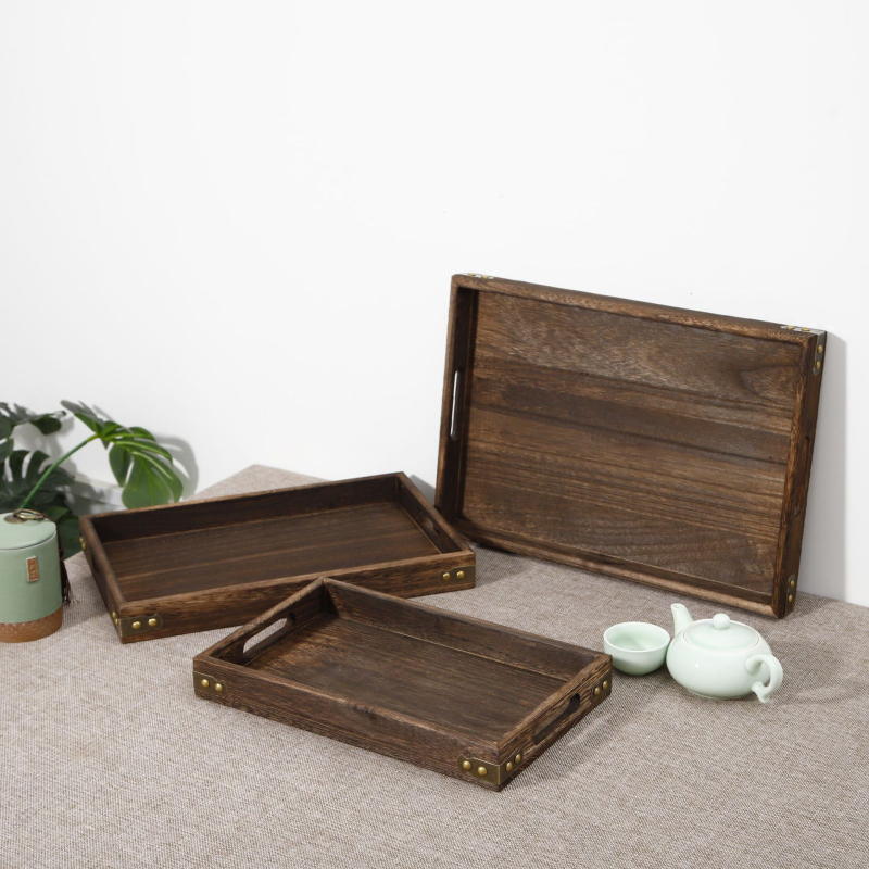 Tavă de ceai din lemn în stil japonez, design minimalist pentru uz casnic – set cu suporturi pentru cești