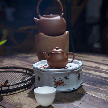 Set Gongfu de ceai, porțelan alb, tavă de ceai, barcă hexagonală din porțelan pentru depozitare, suport pentru ceainic, stil național, lucrat manual