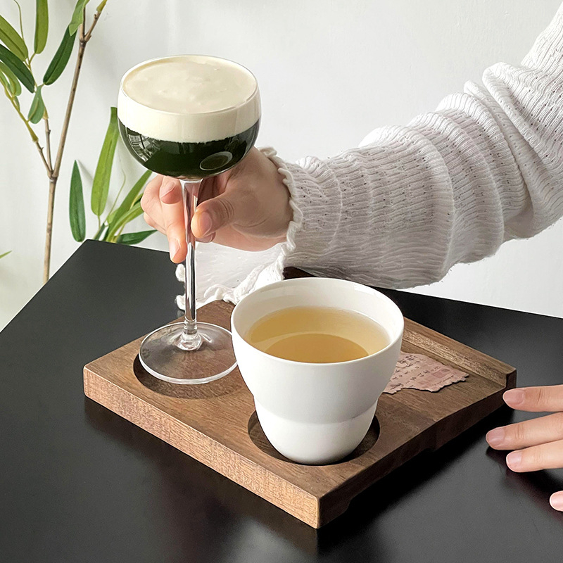 Tavă din lemn pentru cești cu trei găuri, pentru cafea, ceai și cocktailuri