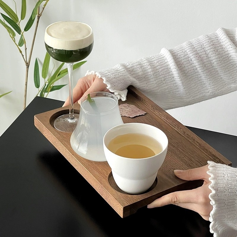 Tavă din lemn pentru cești cu trei găuri, pentru cafea, ceai și cocktailuri