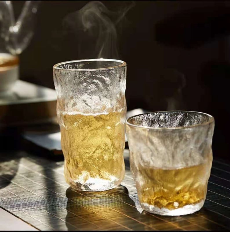 Pahar de sticlă cu model glaciar pentru femei, utilizare de vară în casă, ceai și cafea