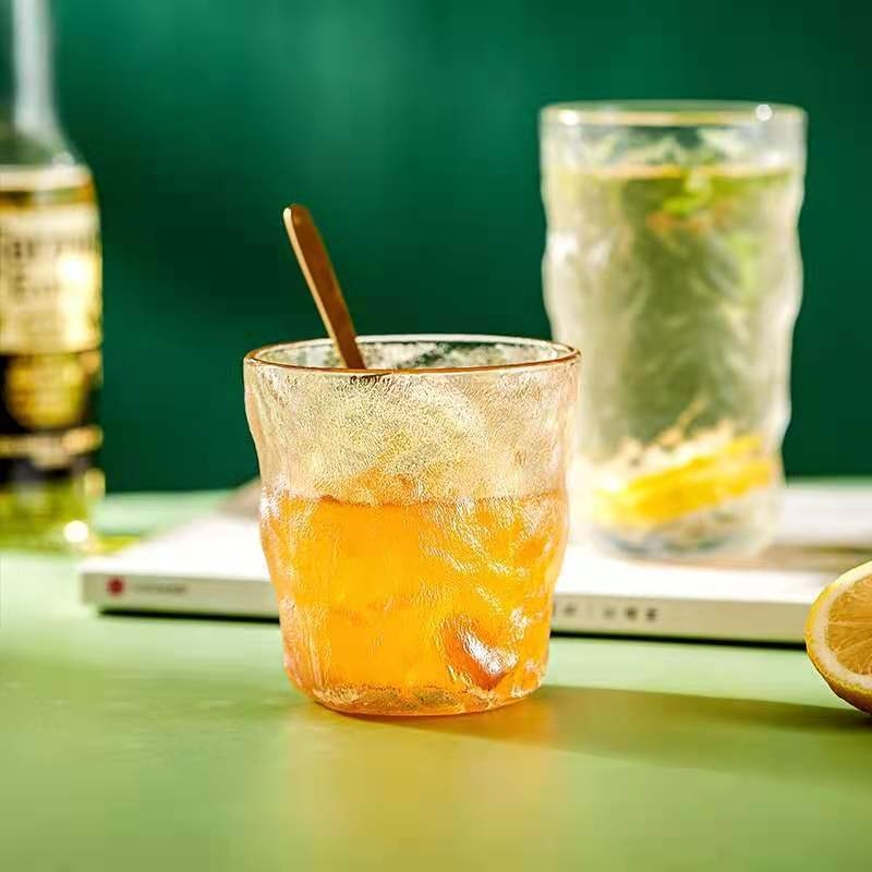 Pahar de sticlă cu model glaciar pentru femei, utilizare de vară în casă, ceai și cafea
