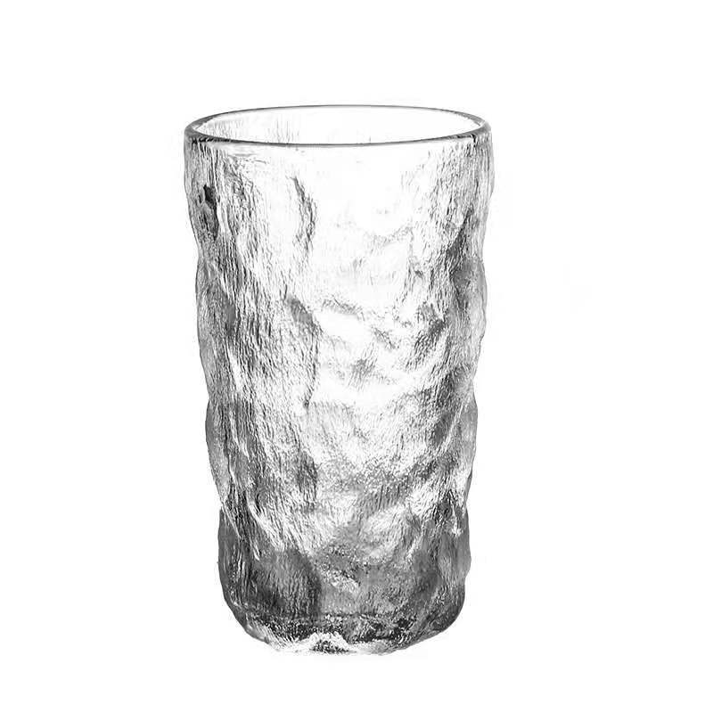 Pahar de sticlă cu model glaciar pentru femei, utilizare de vară în casă, ceai și cafea