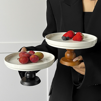 Farfurie rotundă din ceramică, înaltă, pentru ceai și desert, platou pentru fructe, decor retro pentru masă