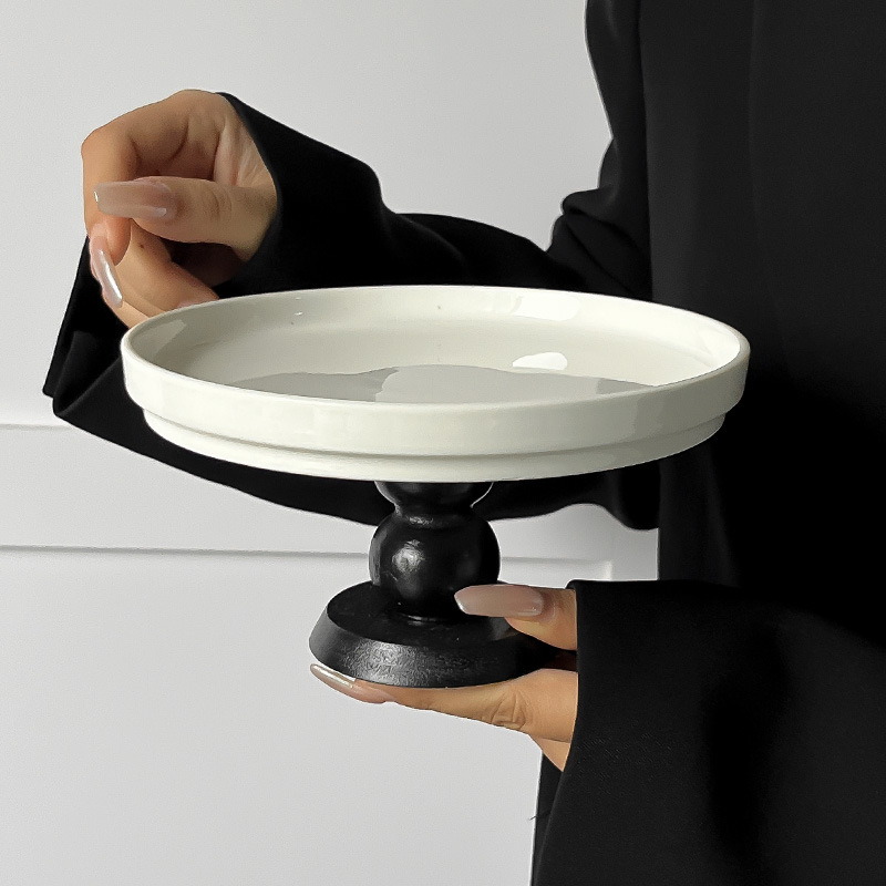 Farfurie rotundă din ceramică, înaltă, pentru ceai și desert, platou pentru fructe, decor retro pentru masă