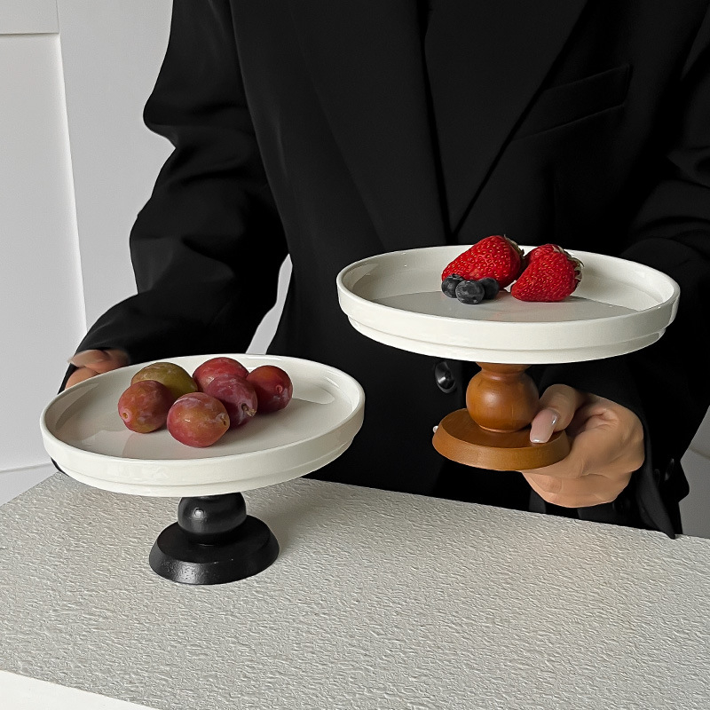 Farfurie rotundă din ceramică, înaltă, pentru ceai și desert, platou pentru fructe, decor retro pentru masă
