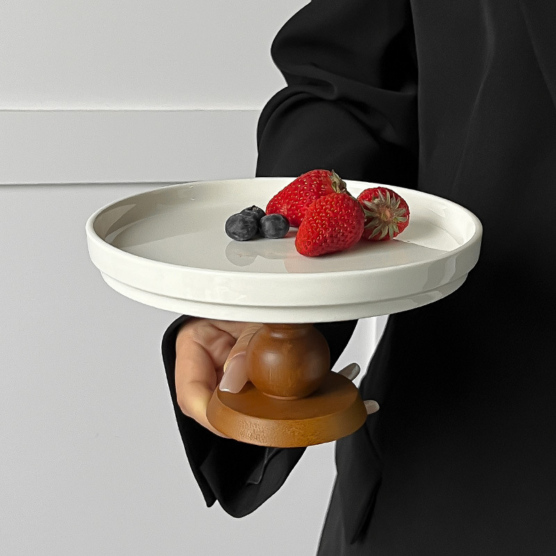 Farfurie rotundă din ceramică, înaltă, pentru ceai și desert, platou pentru fructe, decor retro pentru masă