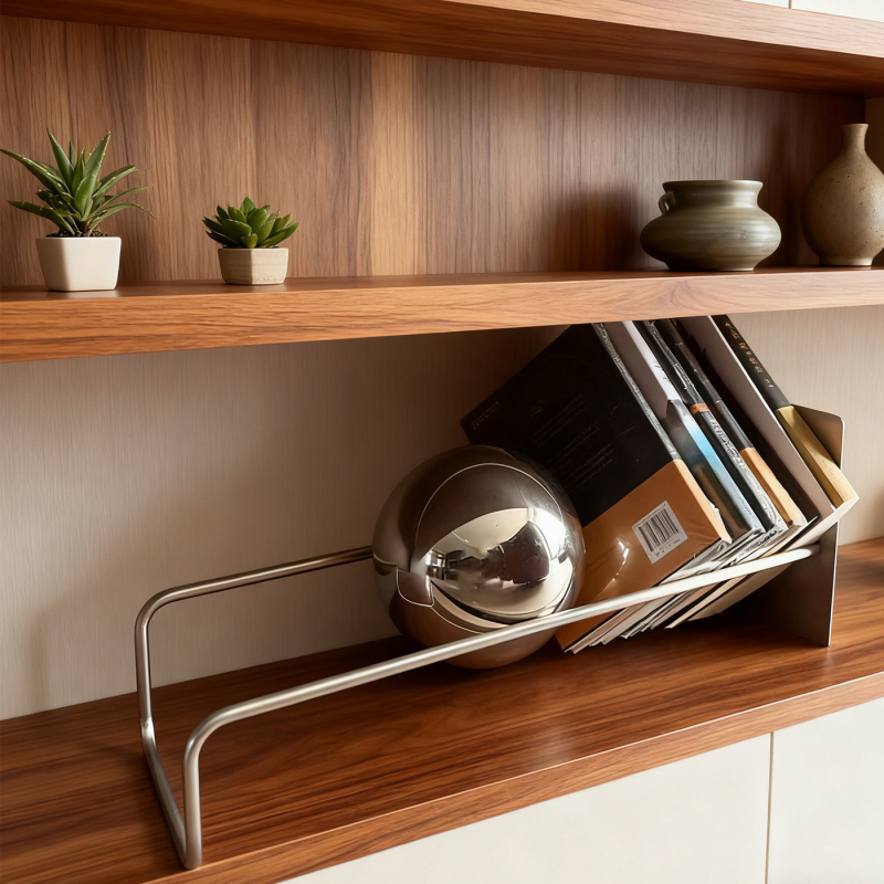 Oțel inoxidabil, raft înclinat de birou pentru cărți și reviste — decor Bauhaus inspirat