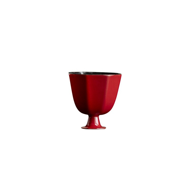 Ceșă de ceai în stil wabi-sabi, Gongfu, ceramică roșie, făcută manual, goblet mic cu picior