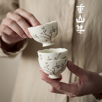 Set ceramic Kung Fu ceai cu motiv ramuri de piersic și cioară-magpie, ceșcuță de degustare, ceașcă personală, ceașcă gazdă, ceașcă Pu'er, mic bol de ceai