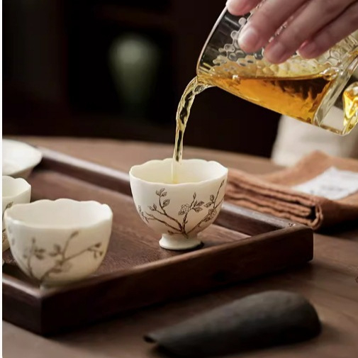 Set ceramic Kung Fu ceai cu motiv ramuri de piersic și cioară-magpie, ceșcuță de degustare, ceașcă personală, ceașcă gazdă, ceașcă Pu'er, mic bol de ceai